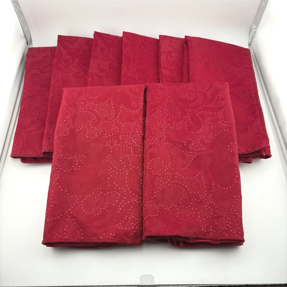 Set of 8 Red‎ Damask Floral Scroll Cloth Napkins Christmas Holiday Dining